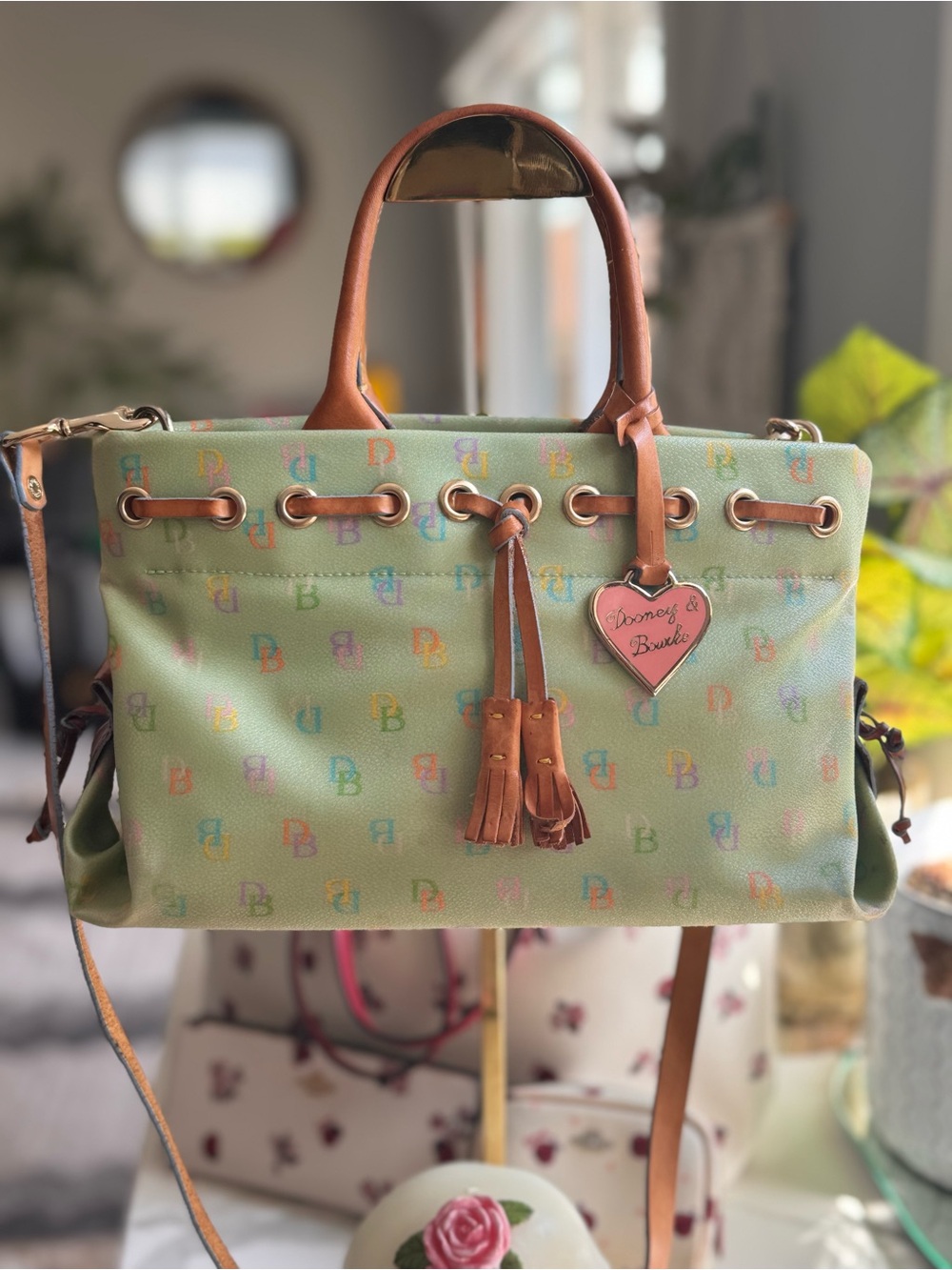 Dooney & Bourke Green Multicolor 🌈 Coated Canvas Tote + Strap